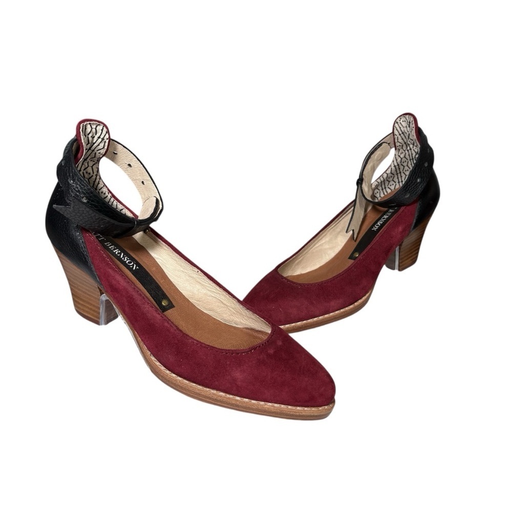 Matt Bernson Burgundy Suede Ankle Strap Block Heel Pumps Size 6 Leather